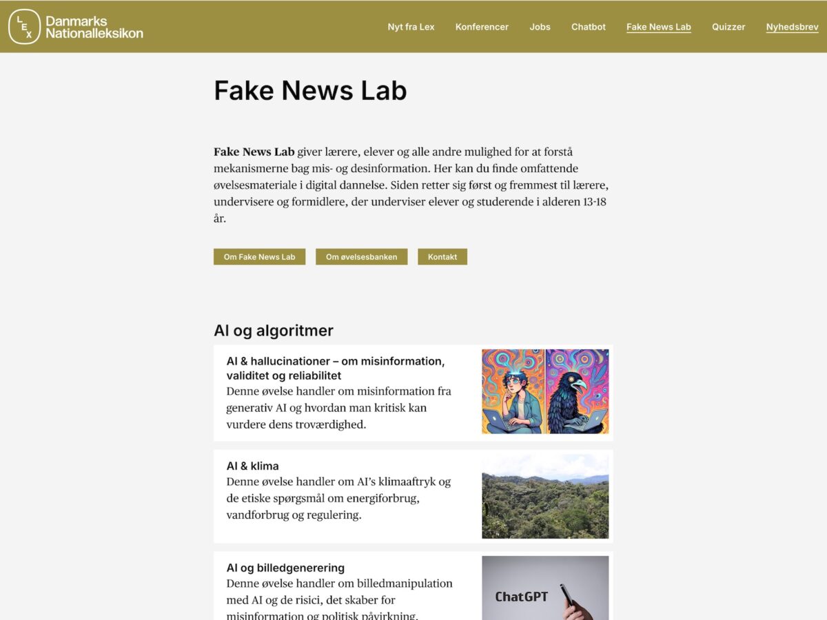 Screenshot af mere.lex.dk - Fake News Lab.