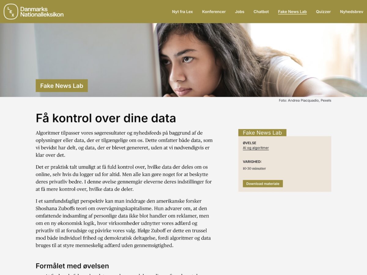 Screenshot af mere.lex.dk - Fake News Lab.