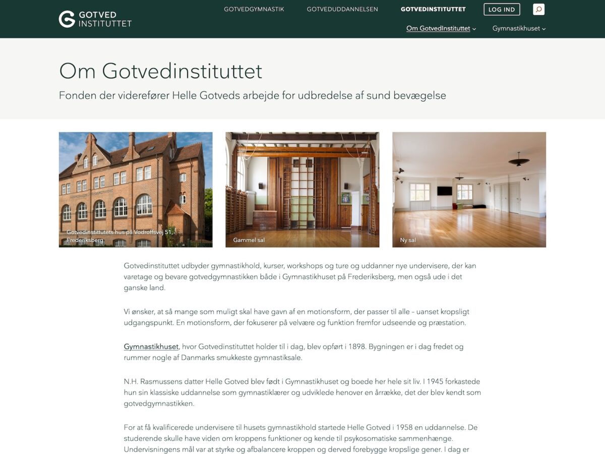 Screenshot af gotved.dk - om instituttet og bygningen