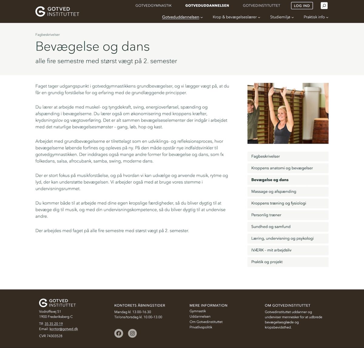 Screenshot af gotved.dk med information om uddannelsen.
