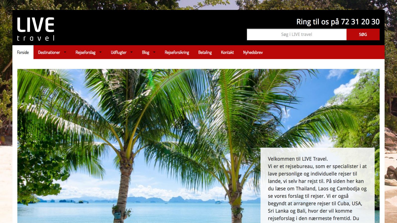 livetravel.dk - desktop version.