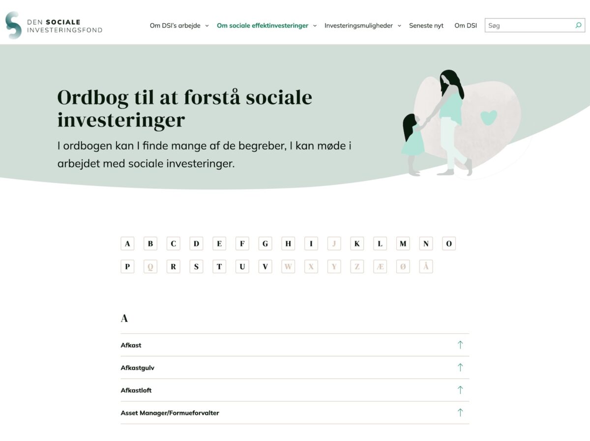 Screenshot af dsi.dk - ordbog med ordforklaringer og begreber.